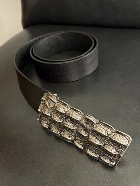 Linea Pelle Men's Belt, Black Leather with Metal Buckle, Sz 36
